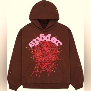 Never Worn Brown Sp5der hoodie, size medium. selling because it’s too small